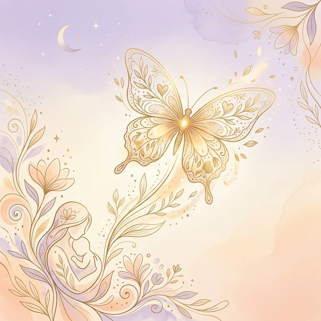 Abstract golden butterfly rising representing motherhood and growth